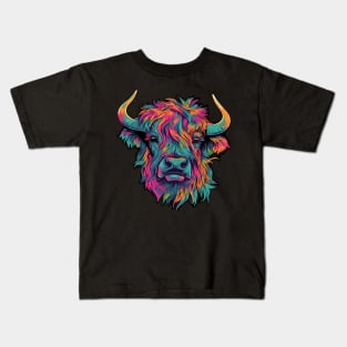 Scottish Hairy Highland Cow Colourful Kids T-Shirt